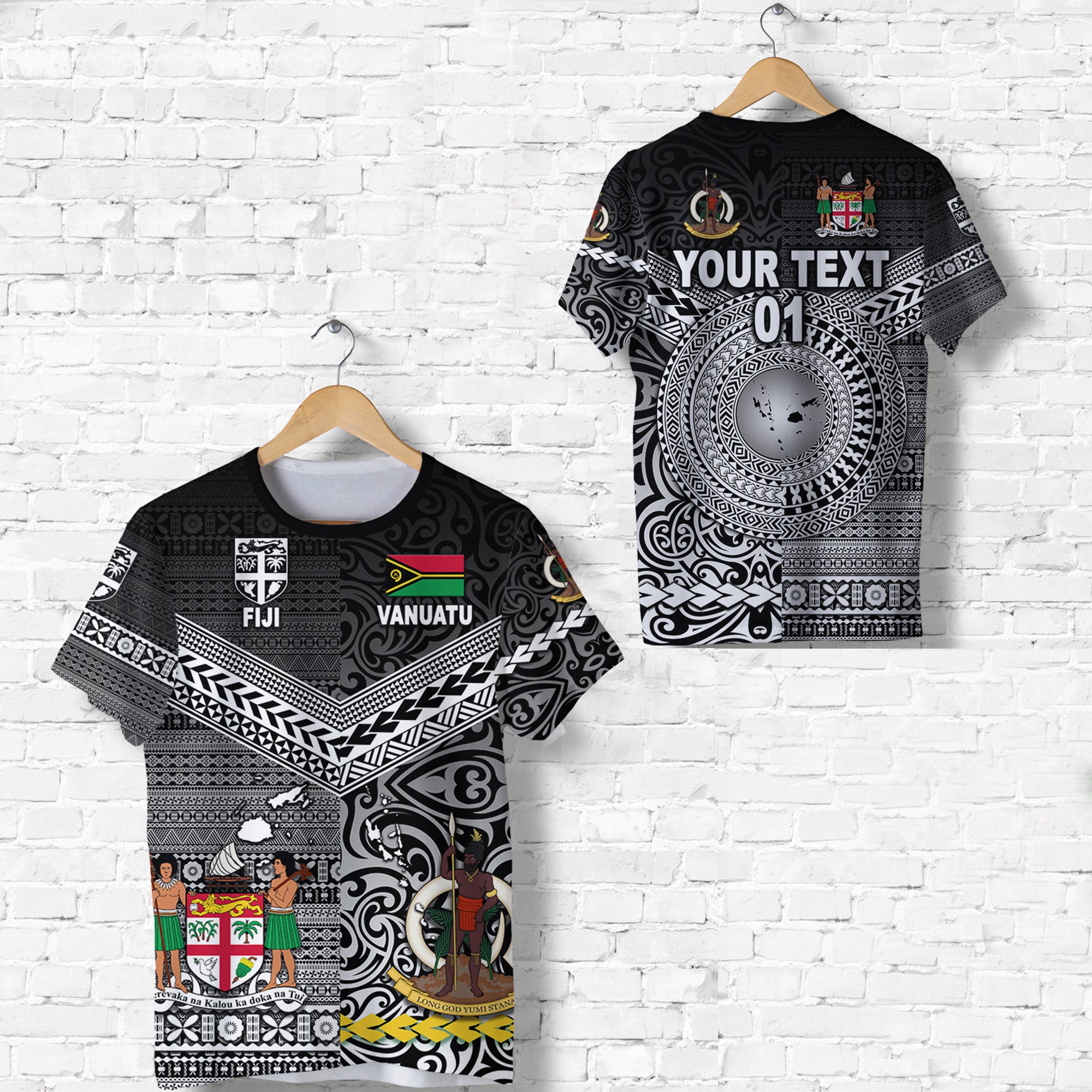 Custom Vanuatu Fiji T Shirt Together Black, Custom Text and Number LT8 Unisex Black - Polynesian Pride