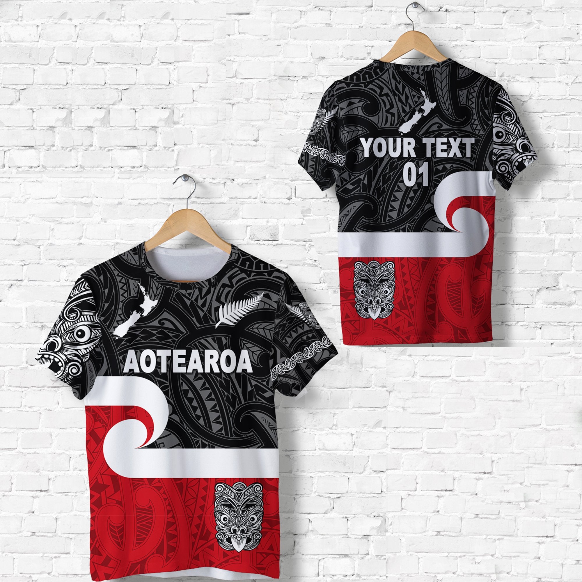 Custom Maori Aotearoa Haka T Shirt New Zealand Simple, Custom Text and Number LT8 Unisex Black - Polynesian Pride