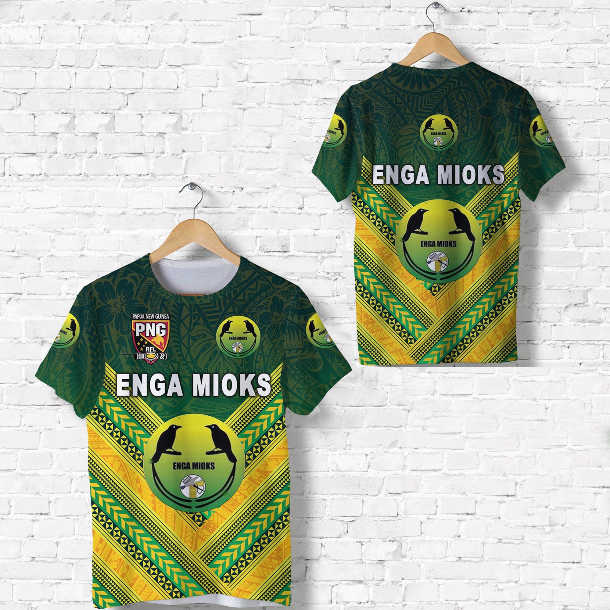 Papua New Guinea Enga Mioks T Shirt Rugby Original Style Green LT8 Unisex Green - Polynesian Pride