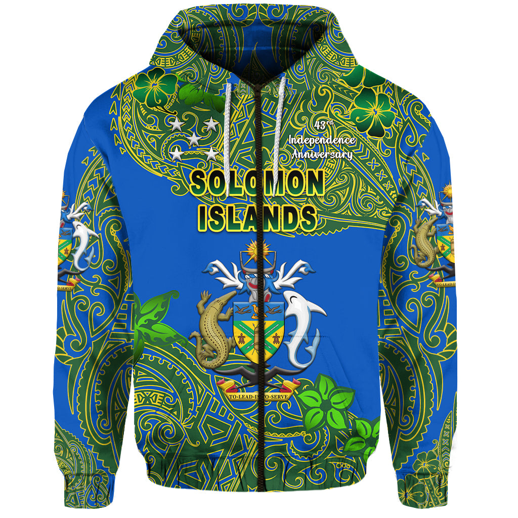 Solomon Islands Zip Hoodie 43rd Independence Anniversary Unique Vibes LT8 Unisex Blue - Polynesian Pride