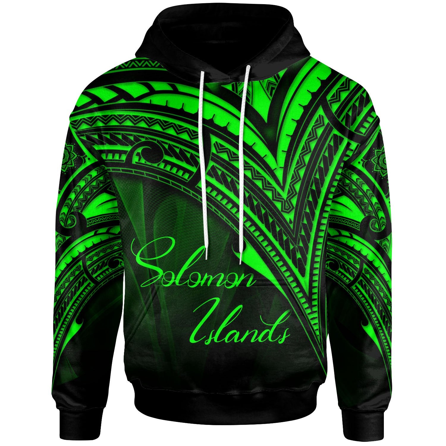 Solomon Islands Hoodie Green Color Cross Style Unisex Black - Polynesian Pride