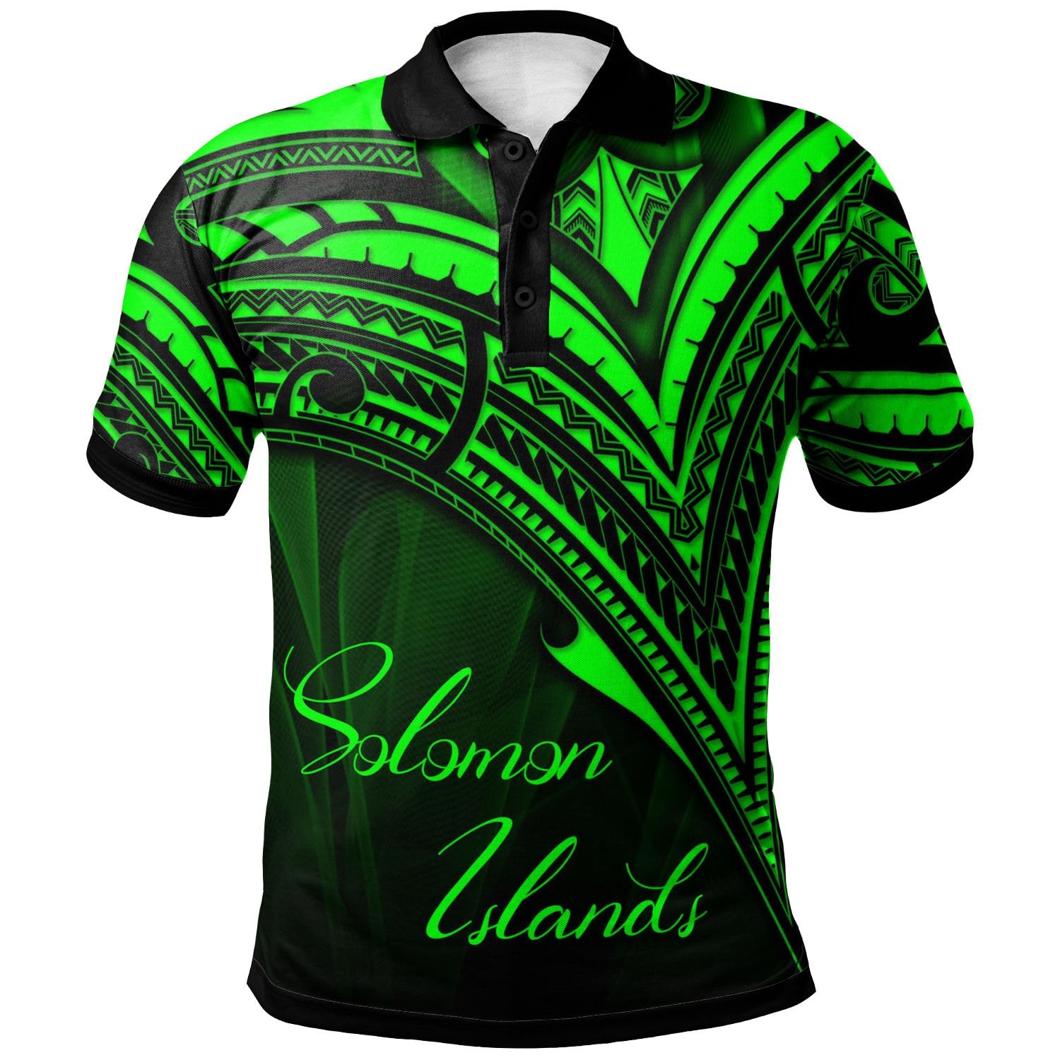 Solomon Islands Polo Shirt Green Color Cross Style Unisex Black - Polynesian Pride