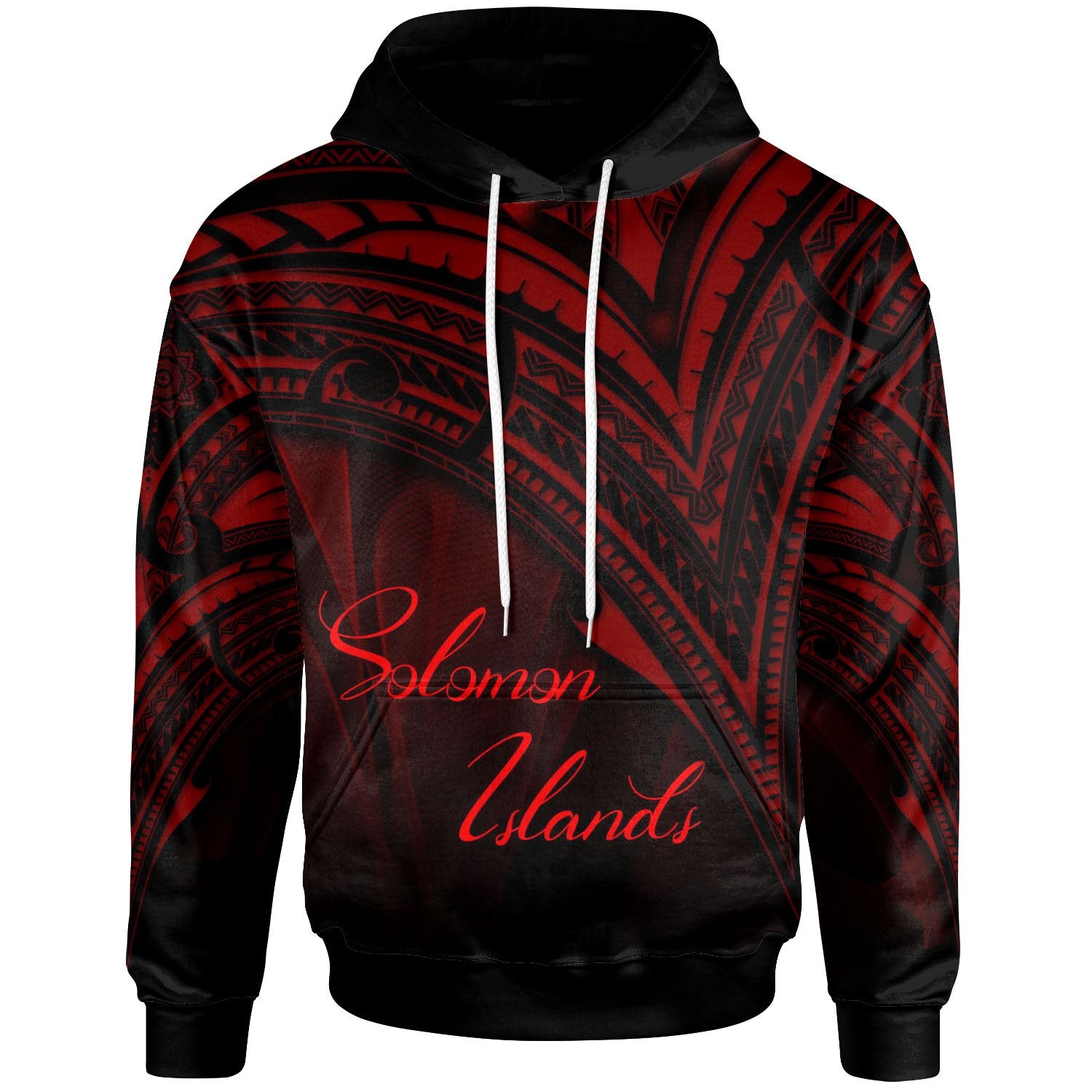 Solomon Islands Hoodie Red Color Cross Style Unisex Black - Polynesian Pride