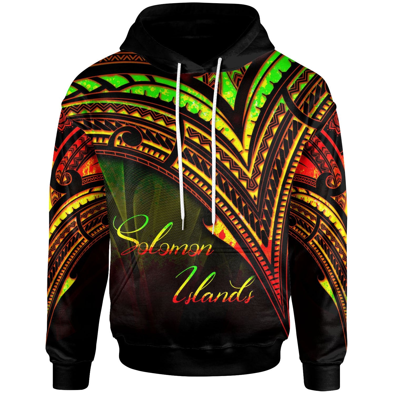 Solomon Islands Hoodie Reggae Color Cross Style Unisex Black - Polynesian Pride