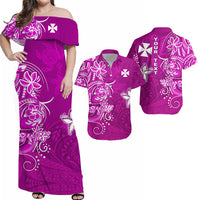 Custom Wallis et Futuna Matching Dress and Hawaiian Shirt Polynesia Pink Sea Turtle and Flowers LT13 Pink - Polynesian Pride