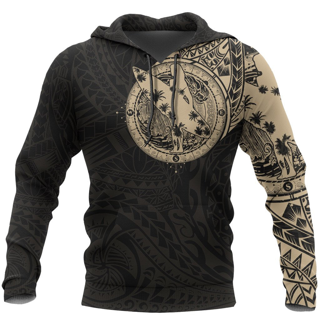 Hoodie Polynesian Surfing Girl Tattoo Style Special Unisex Gold & Black - Polynesian Pride