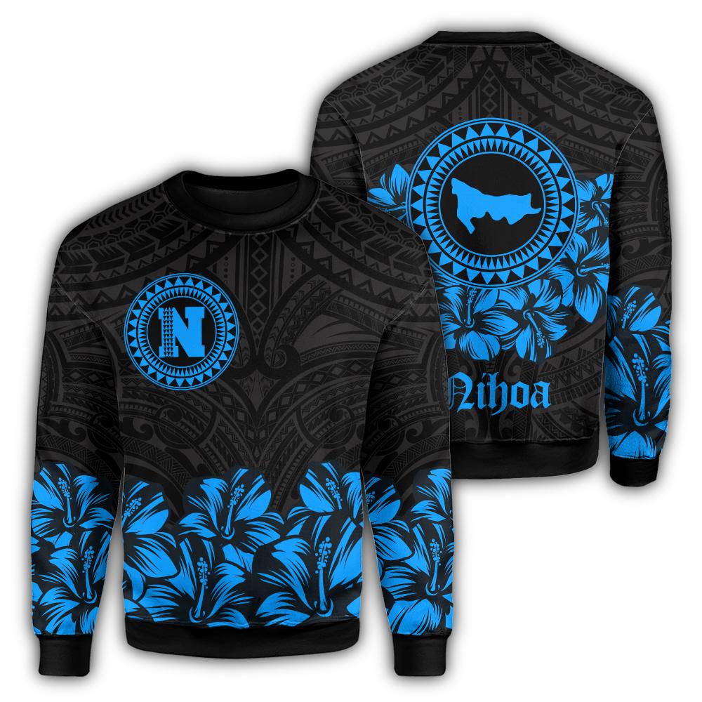 Nihoa Island Hibiscus Polynesian Sweatshirt - Lithe Style - AH Unisex Blue - Polynesian Pride