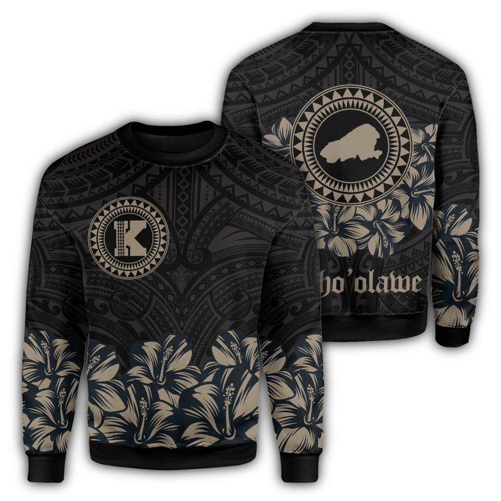 Kahoolawe Map Hibiscus Polynesian Sweatshirt - Lithe Style - AH Unisex Grey - Polynesian Pride