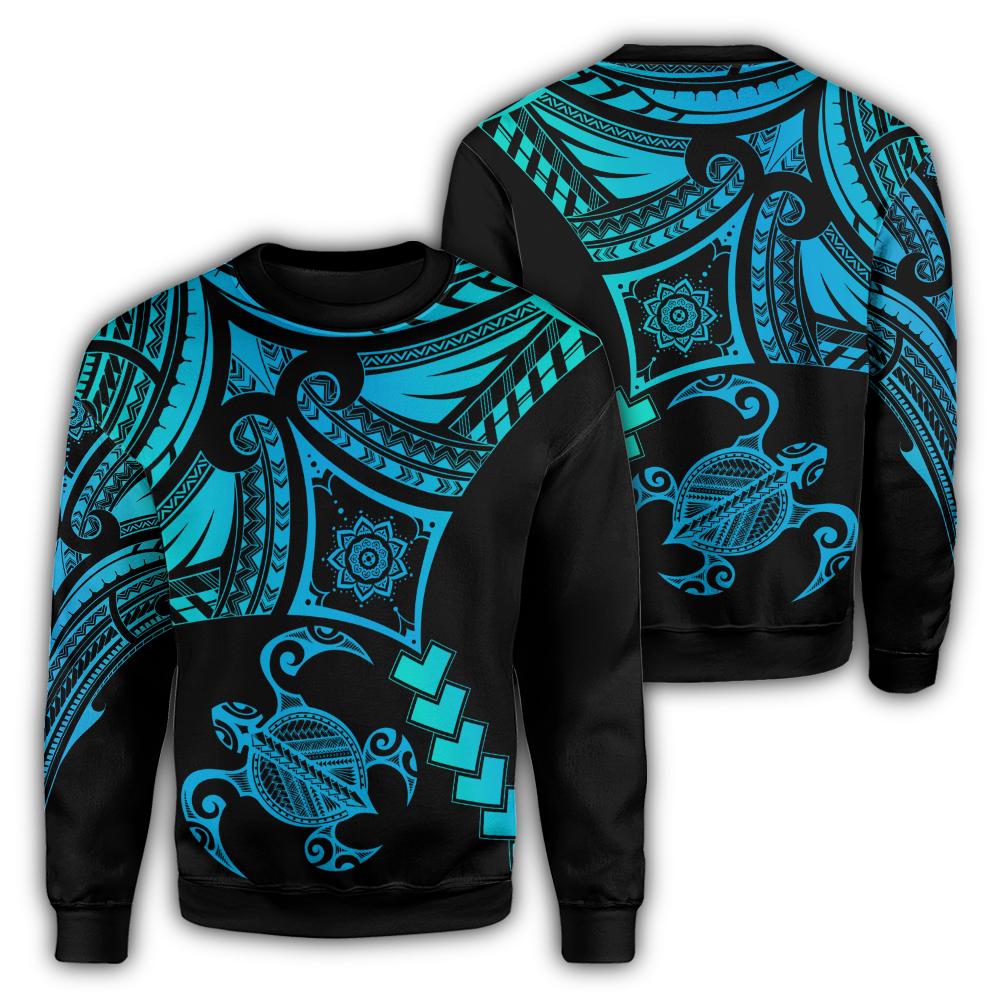 Hawaiian Turtle Polynesian Sweatshirt - Turquoise - Gada Style - AH Unisex Turquoise - Polynesian Pride