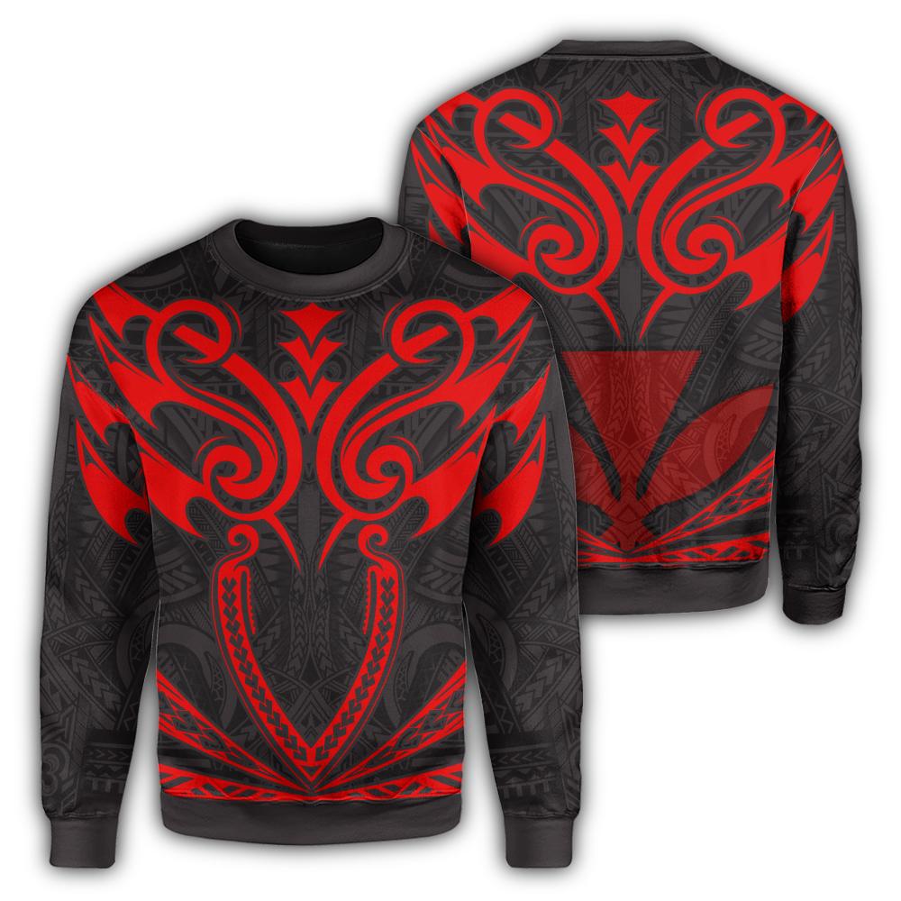 Hawaii Kanaka Polynesian Football Jersey Sweatshirt - Grey And Red - Bernice Style - AH Unisex Grey - Polynesian Pride