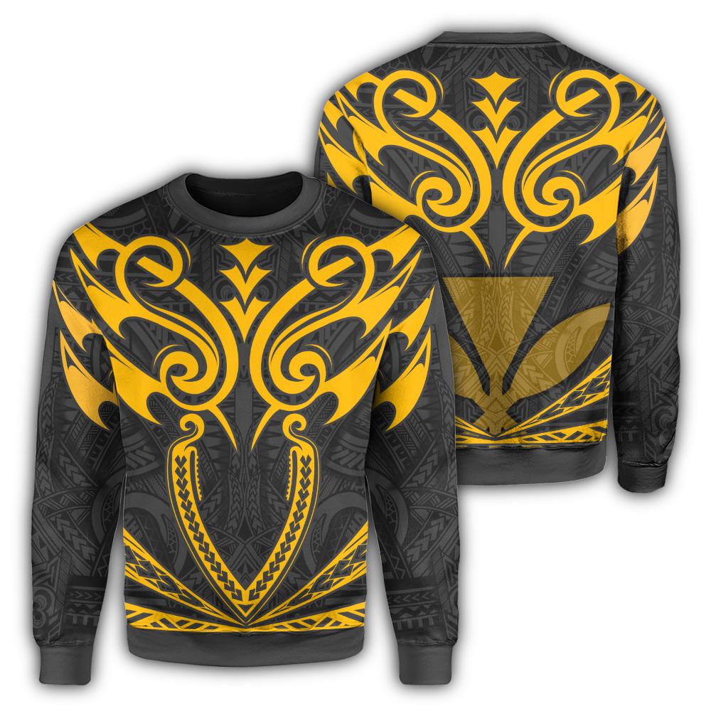 Hawaii Kanaka Polynesian Football Jersey Sweatshirt - Grey And Yellow - Bernice Style - AH Unisex Grey - Polynesian Pride