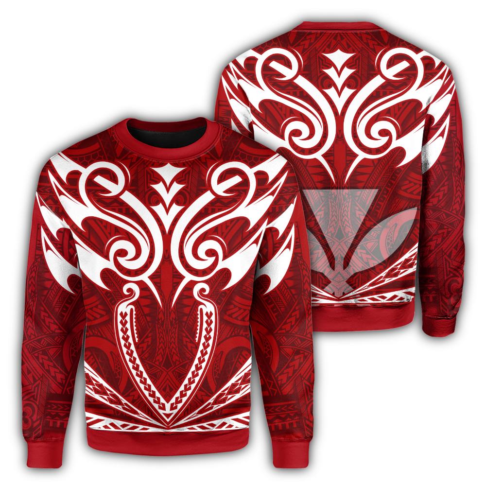 Hawaii Kanaka Polynesian Football Jersey Sweatshirt - Red - Bernice Style - AH Unisex Red - Polynesian Pride