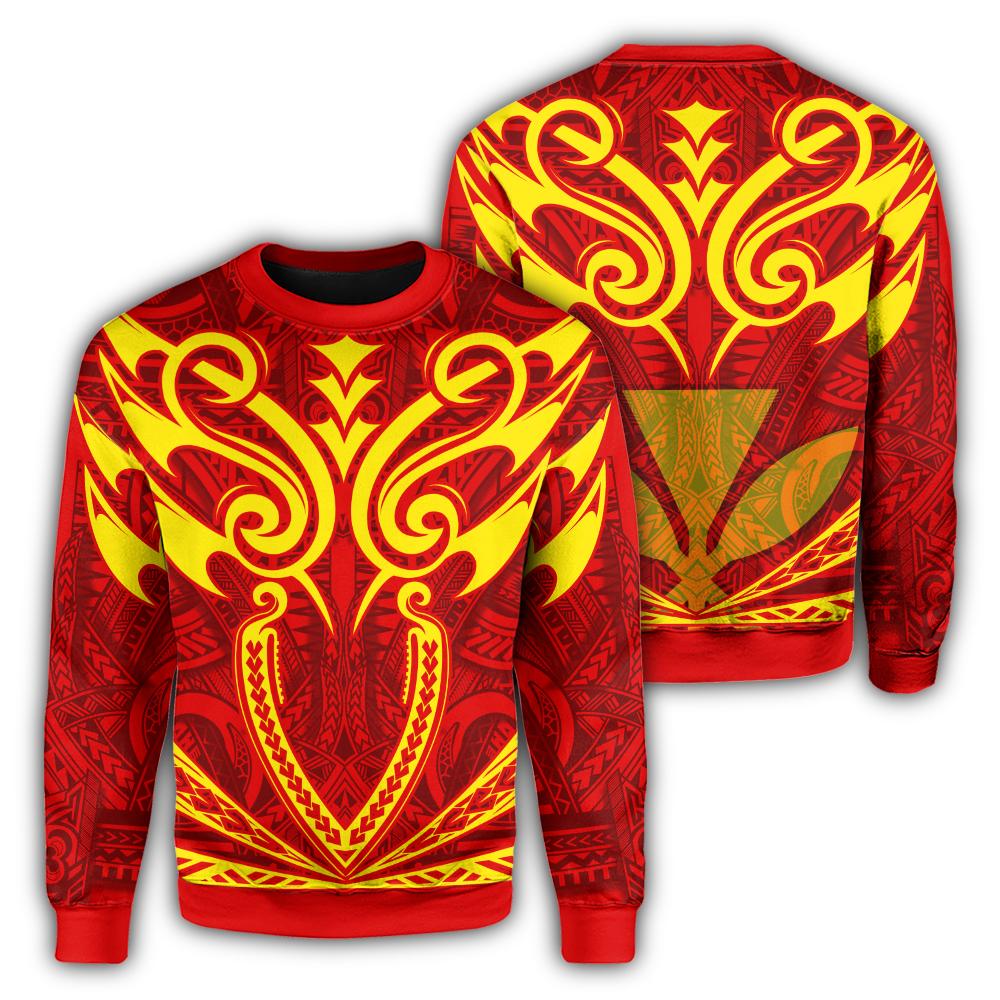 Hawaii Kanaka Polynesian Football Jersey Sweatshirt - Red And Yellow - Bernice Style - AH Unisex Red - Polynesian Pride
