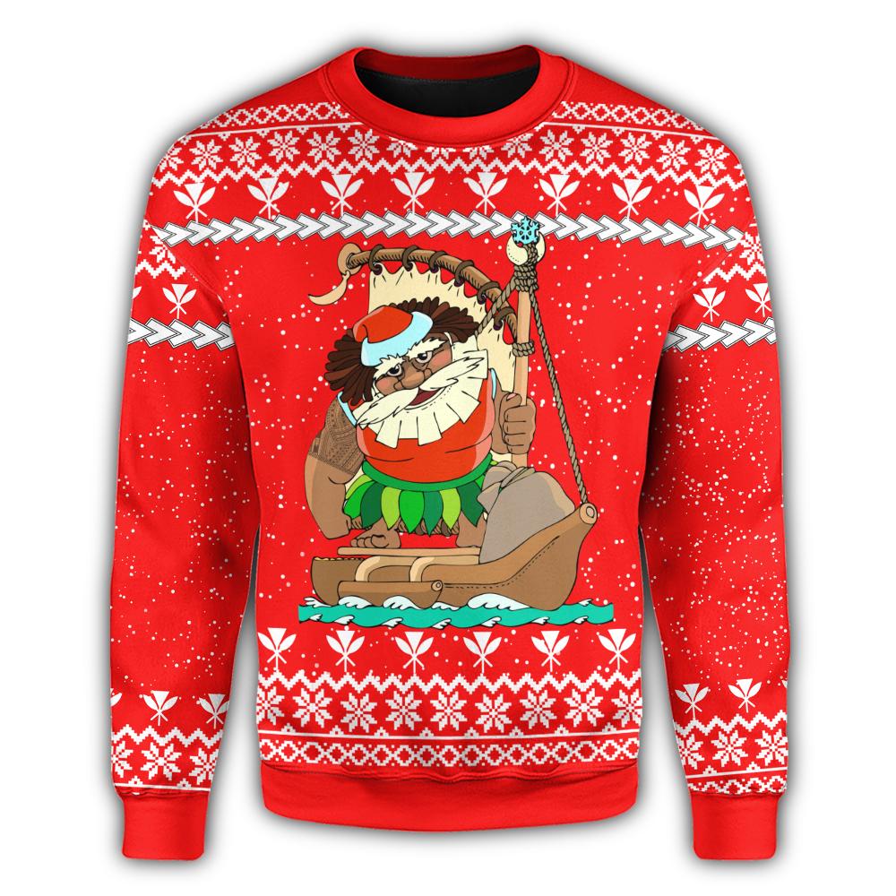 Hawaiian Santa Claus Mele Kalikimaka Christmas Sweatshirt - Red - Farah Style - AH - Polynesian Pride