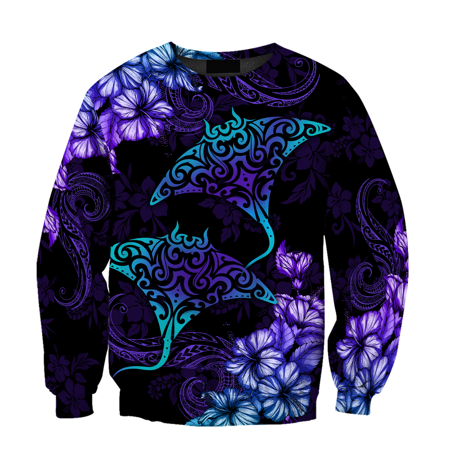Beautiful Ray Hibiscus Sweat Shirt - AH Unisex Black - Polynesian Pride
