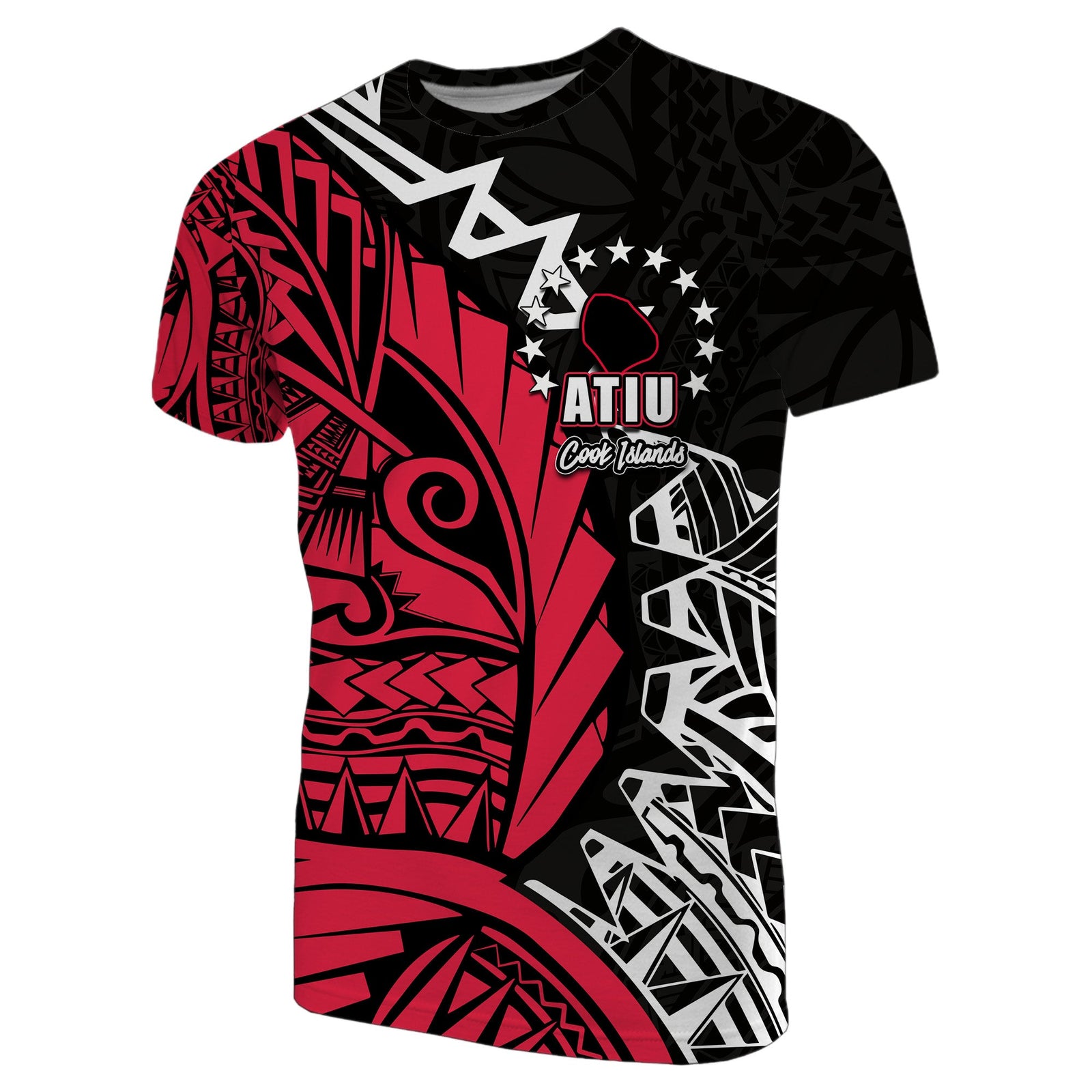 Custom Cook Islands T Shirt Atiu Polynesian Style LT6 Red - Polynesian Pride