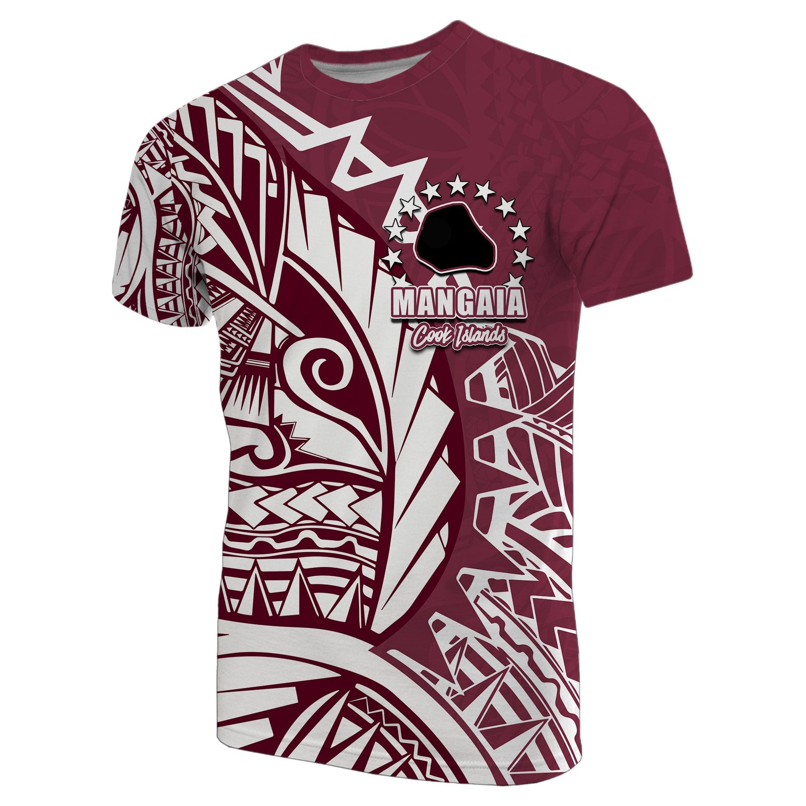 Custom Cook Islands T Shirt Mangaia Polynesian Style LT6 Maroon - Polynesian Pride