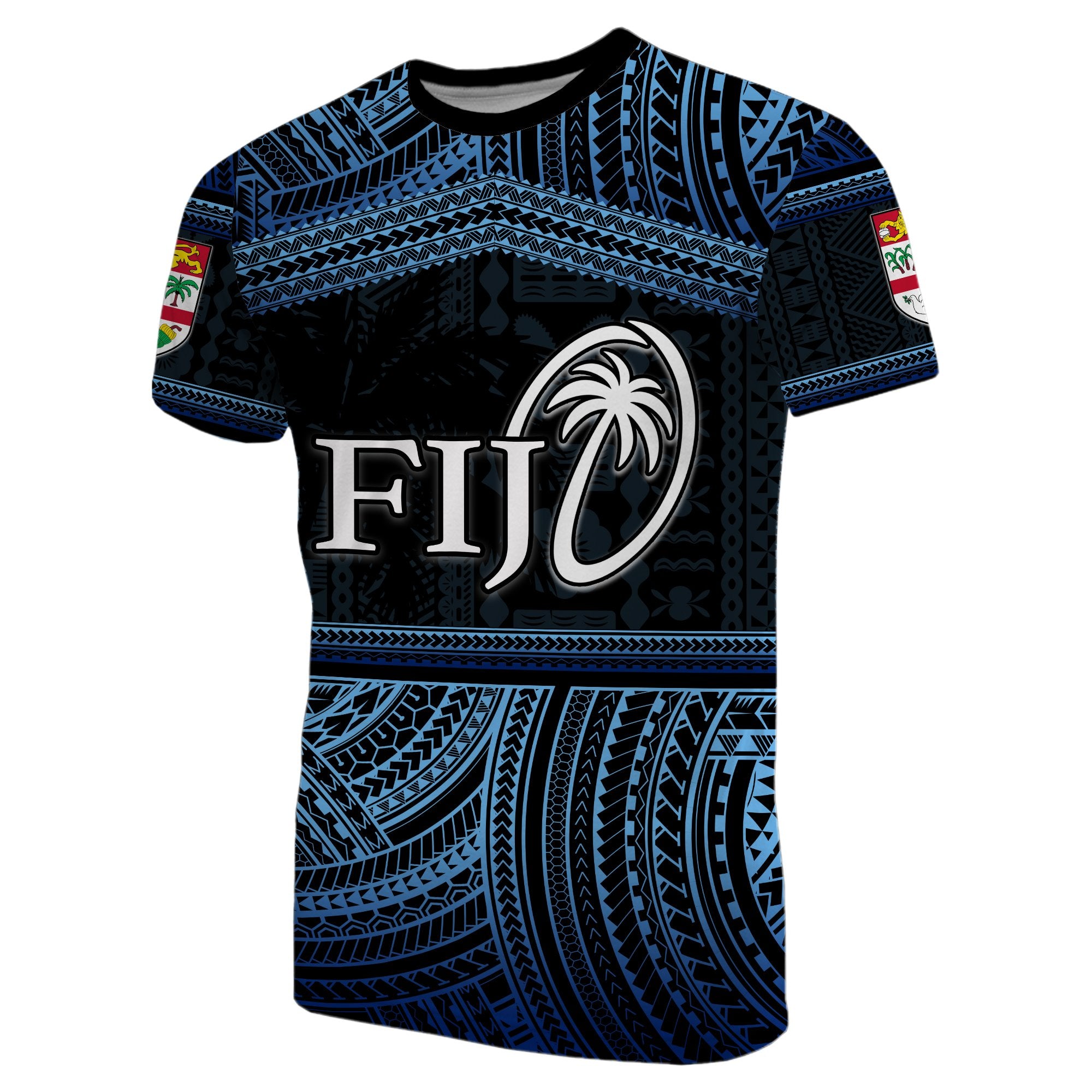 Fiji Rugby Polynesian Patterns T Shirt Blue Unisex Blue - Polynesian Pride