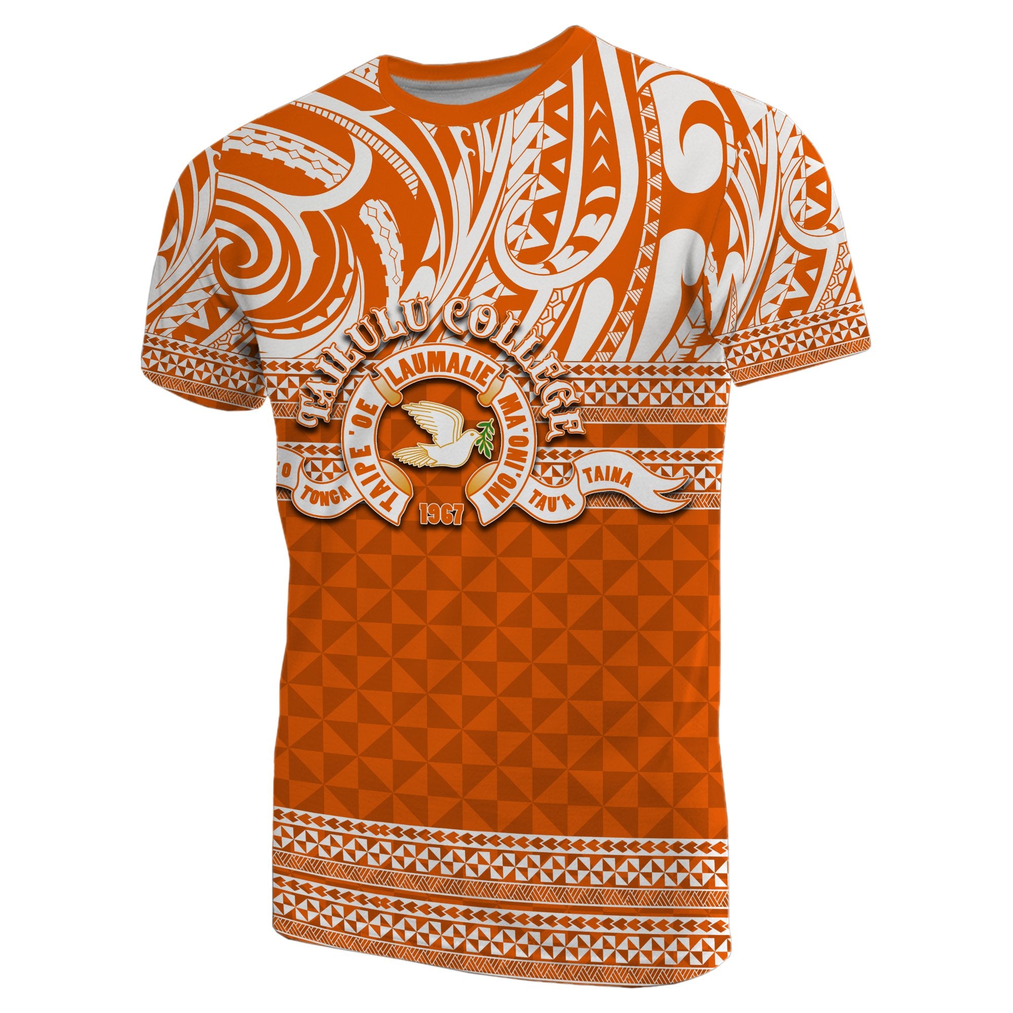 Custom Tailulu College T Shirt Tonga Patterns Unisex Orange - Polynesian Pride