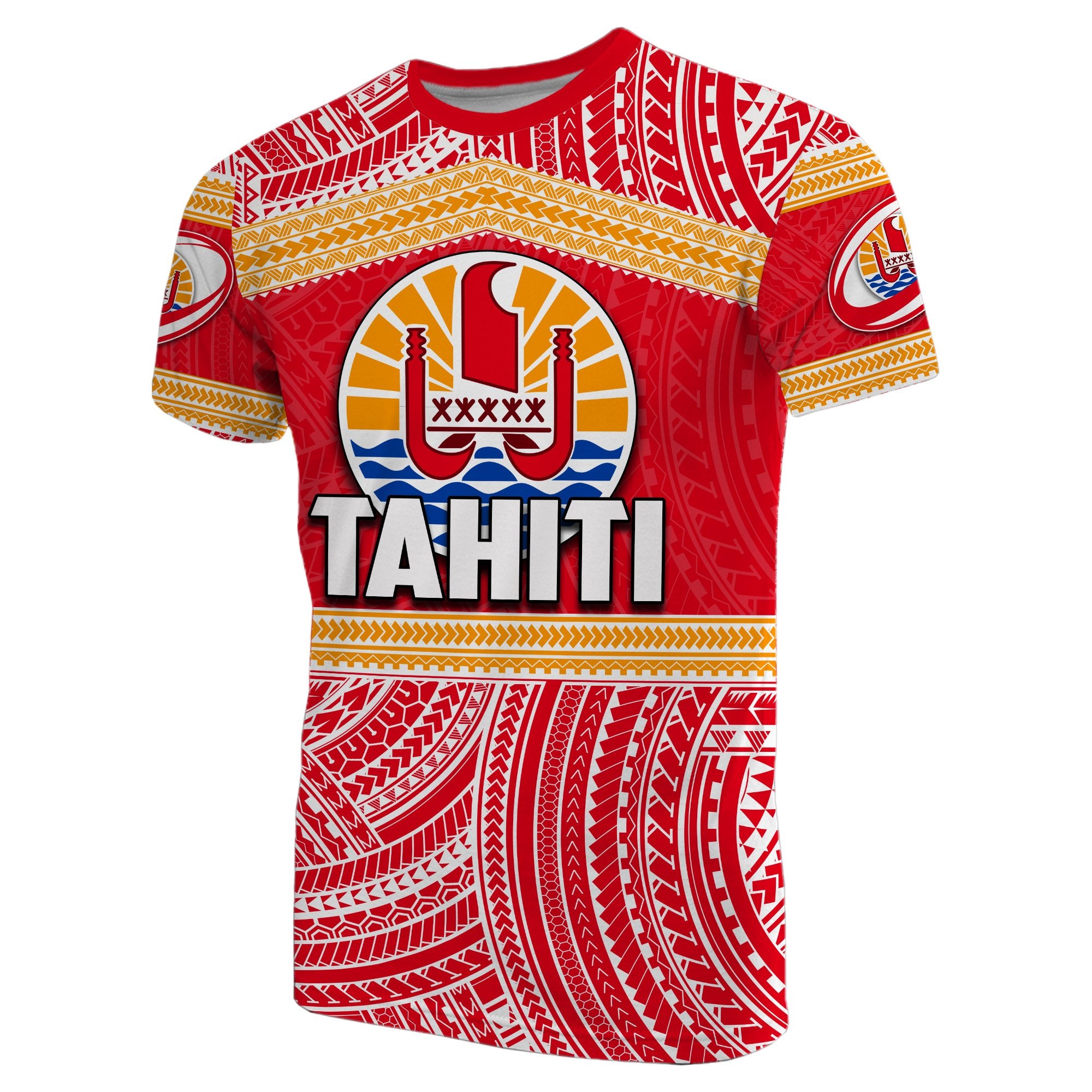 Tahiti Rugby Polynesian Patterns T Shirt Unisex Red - Polynesian Pride