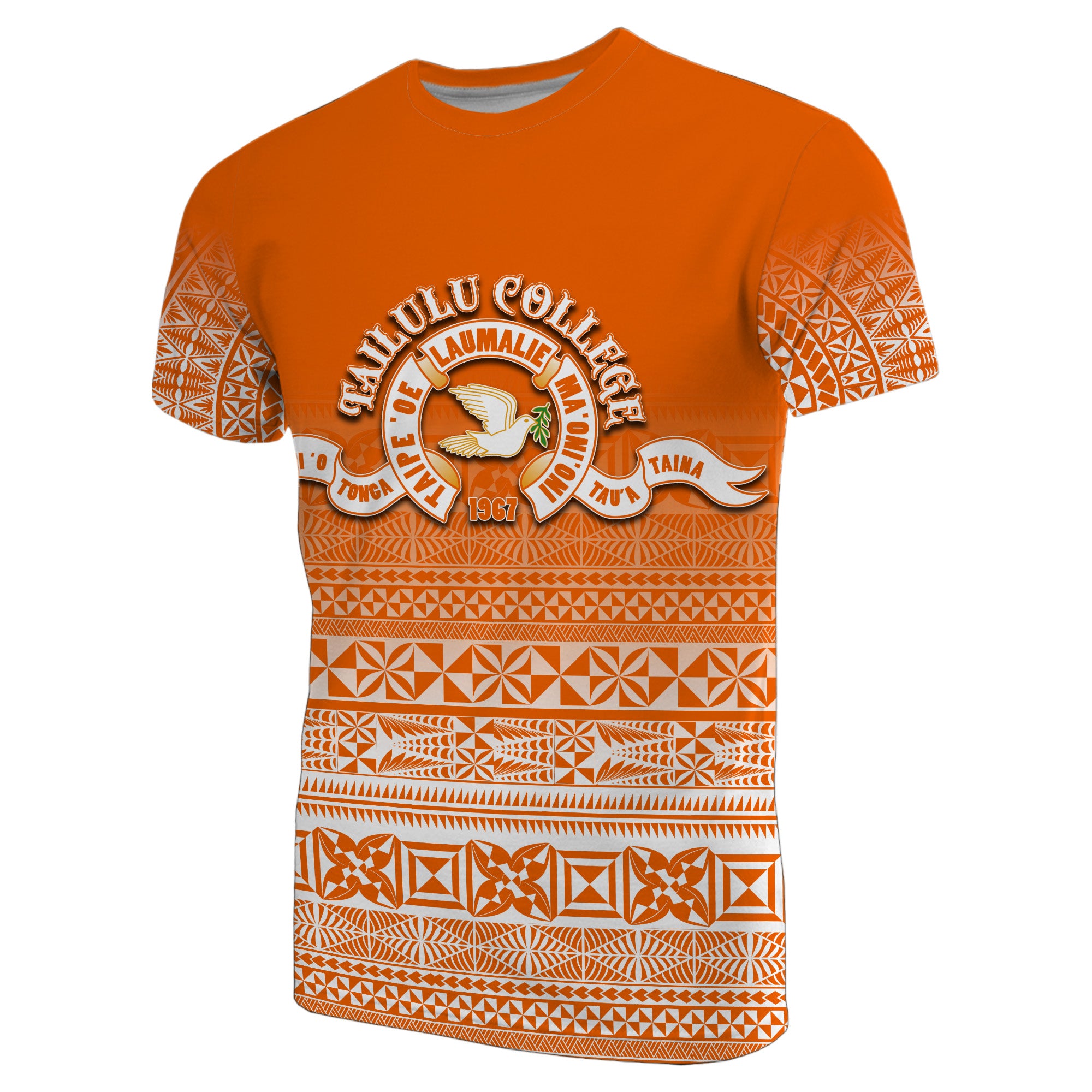 Custom Tailulu College T Shirt Tonga Patterns Style LT6 Orange - Polynesian Pride