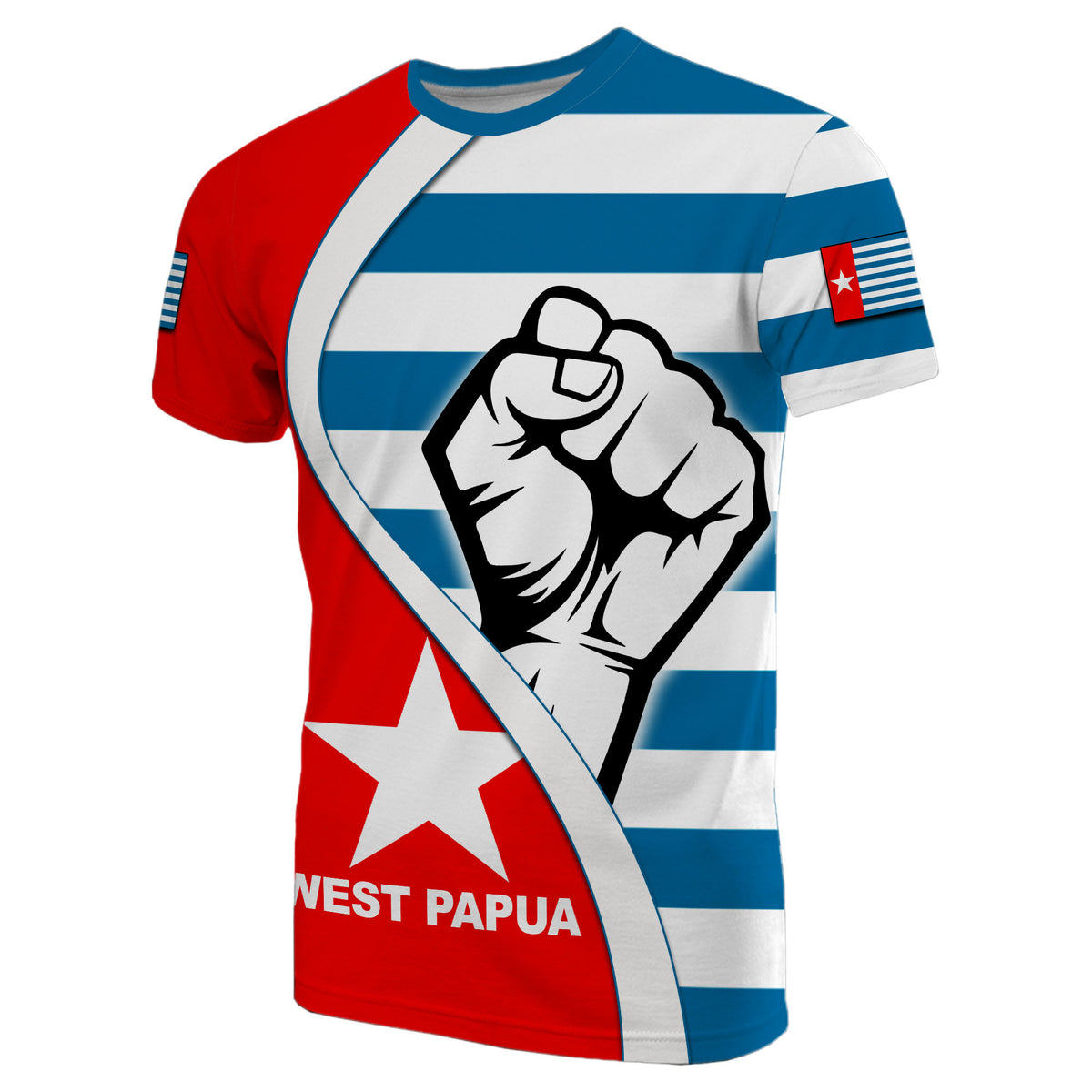 West Papua T Shirt Clenched Hands Flag LT6 Unisex Blue - Polynesian Pride