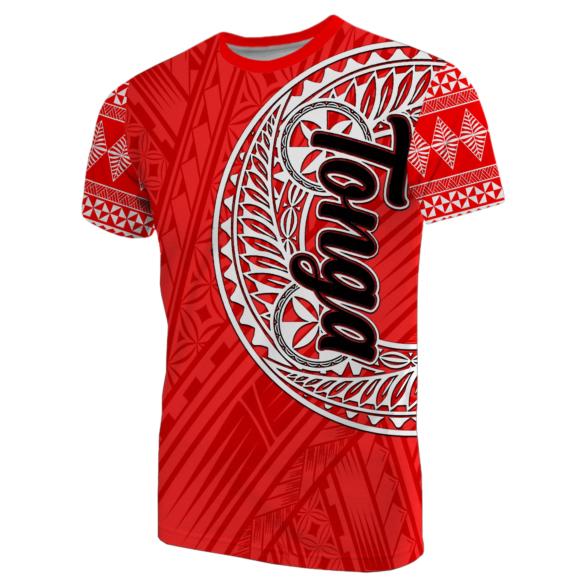 Custom Tonga T Shirt Ngatu Red Style LT6 Red - Polynesian Pride