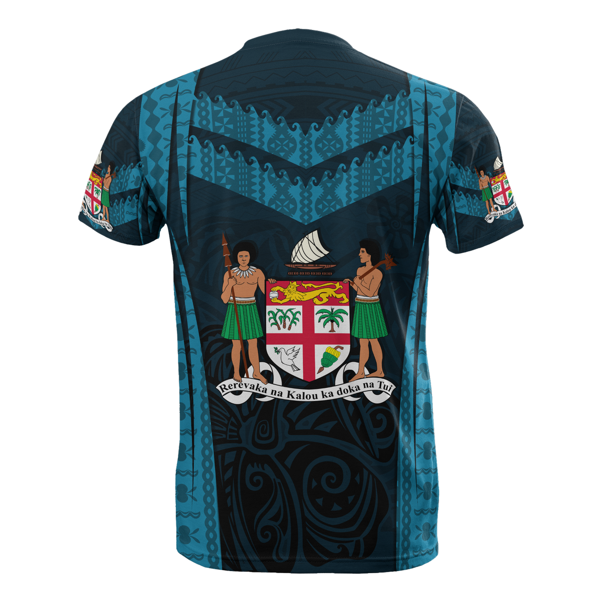 Fiji Taba T Shirt Fijian Coat of Arms Polynesian Hibiscus - Polynesian Pride