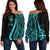 Fiji Custom Personalised Women's Off Shoulder Sweater - Turquoise Polynesian Tentacle Tribal Pattern Turquoise - Polynesian Pride