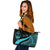Guam Custom Personalised Large Leather Tote Bag - Turquoise Polynesian Tentacle Tribal Pattern Turquoise - Polynesian Pride