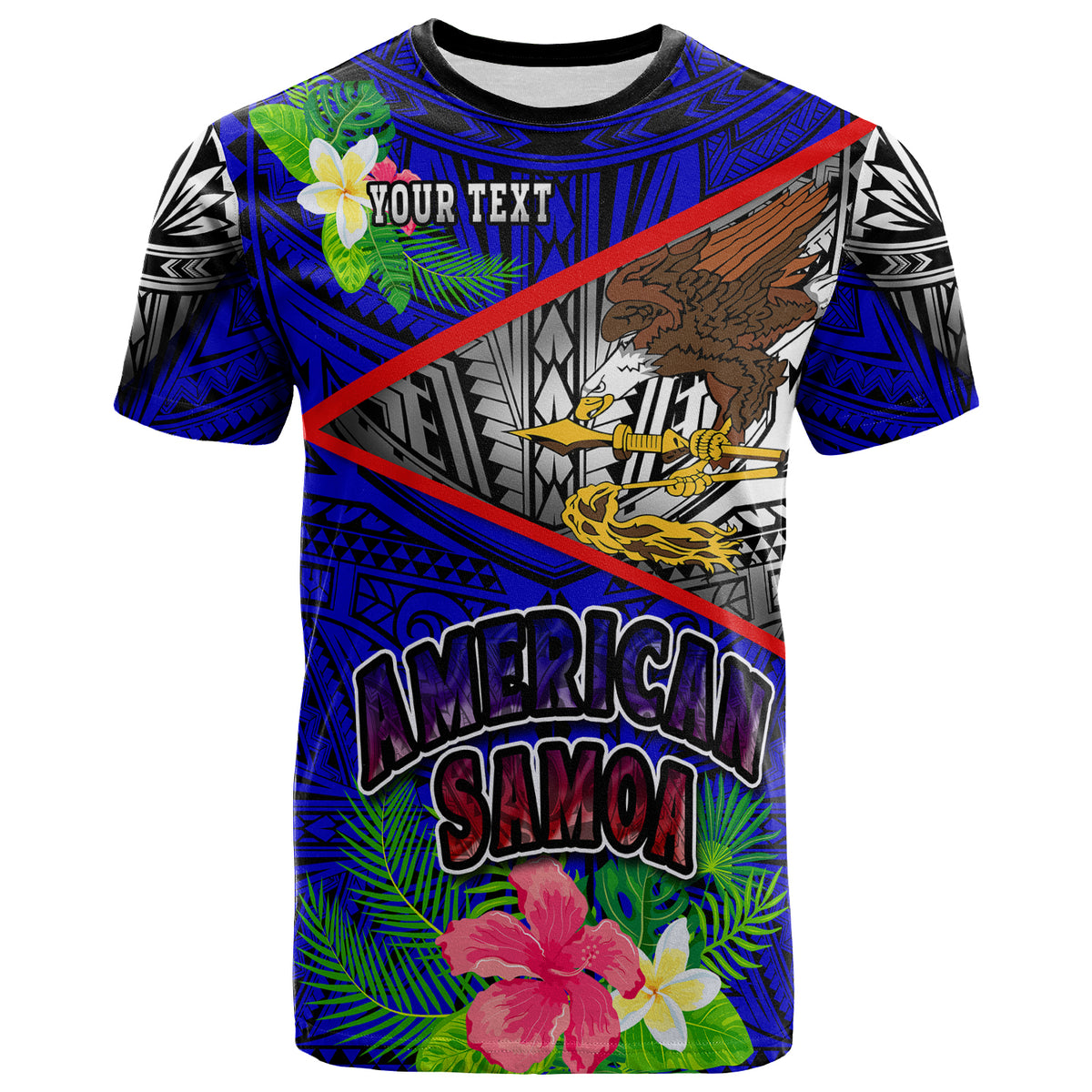American Samoa T Shirt Custom American Samoa Eagle Flag Style With Polynesian Patterns T Shirt LT10 - Polynesian Pride