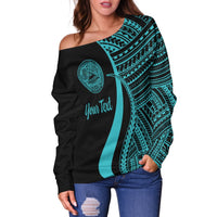 American Samoa Custom Personalised Women's Off Shoulder Sweater - Turquoise Polynesian Tentacle Tribal Pattern - Polynesian Pride