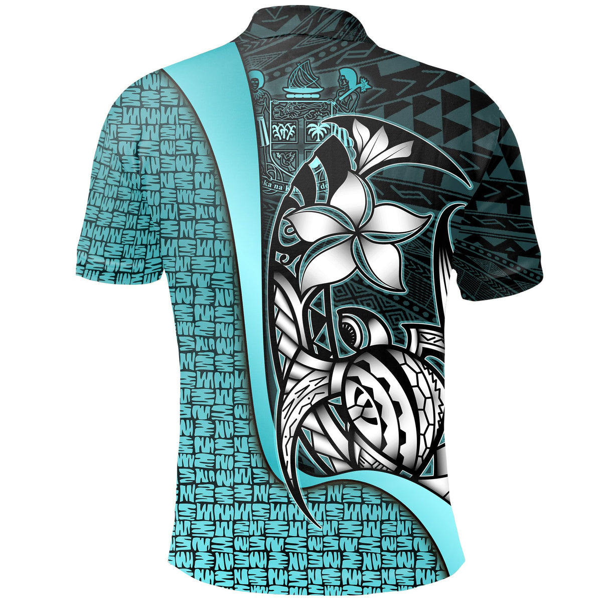 Fiji Polo Shirt Turquoise Coat of Arm Turtle with Hook - Polynesian Pride