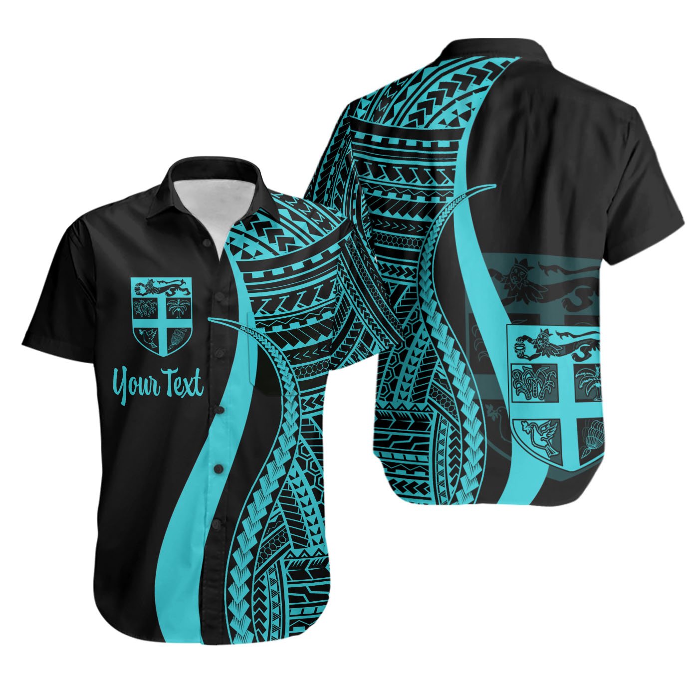 Fiji Custom Personalised Short Sleeve Shirts - Turquosie Polynesian Tentacle Tribal Pattern Unisex Turquoise - Polynesian Pride