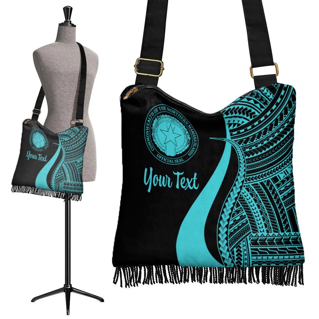 Northern Mariana Islands Custom Personalised Boho Handbag - Turquoise Polynesian Tentacle Tribal Pattern - Polynesian Pride