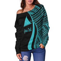 Tokelau Custom Personalised Women's Off Shoulder Sweater - Turquoise Polynesian Tentacle Tribal Pattern - Polynesian Pride