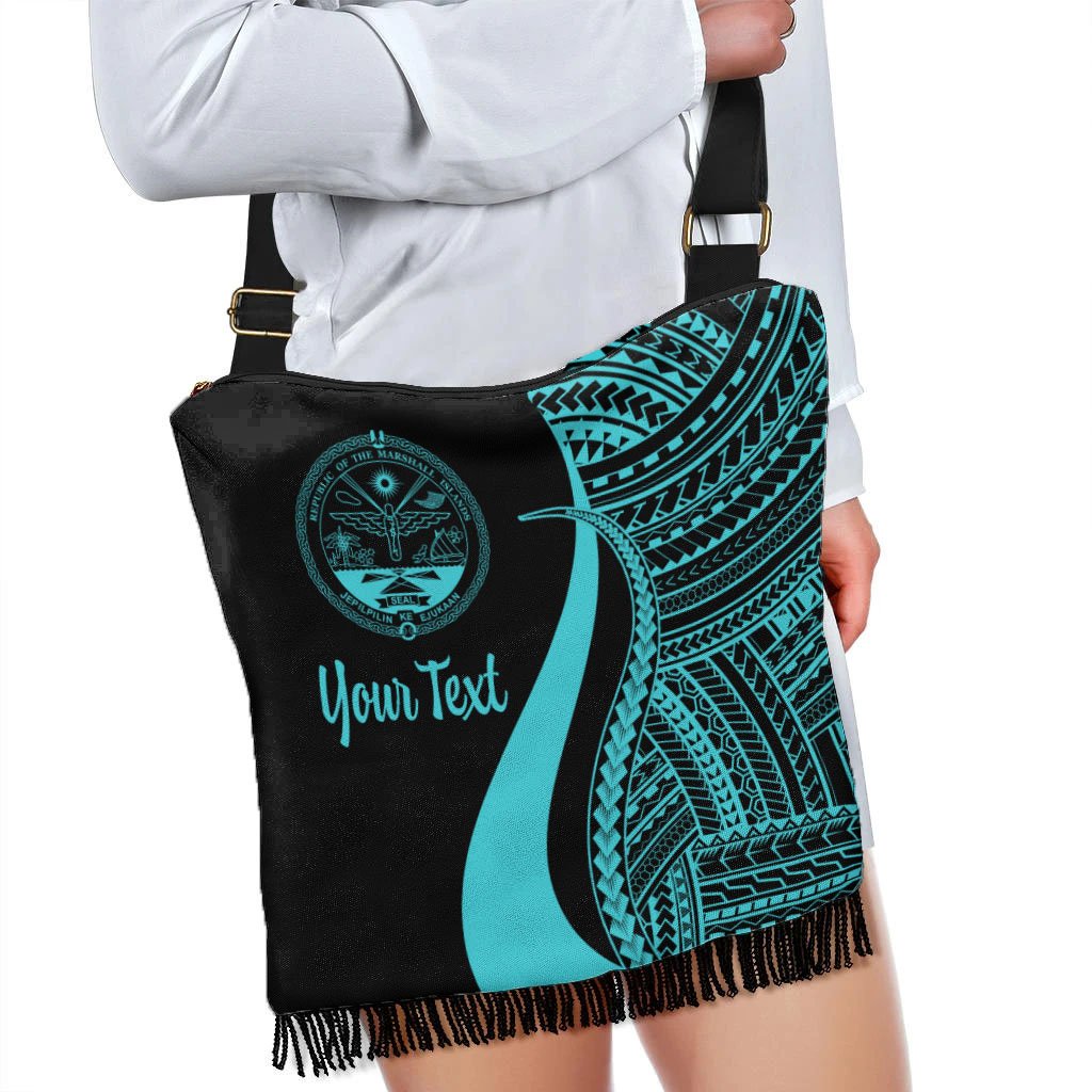 Marshall Islands Custom Personalised Boho Handbag - Turquoise Polynesian Tentacle Tribal Pattern Crest - Polynesian Pride