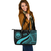 Federated States of Micronesia Large Leather Tote Bag - Turquoise Polynesian Tentacle Tribal Pattern - Polynesian Pride