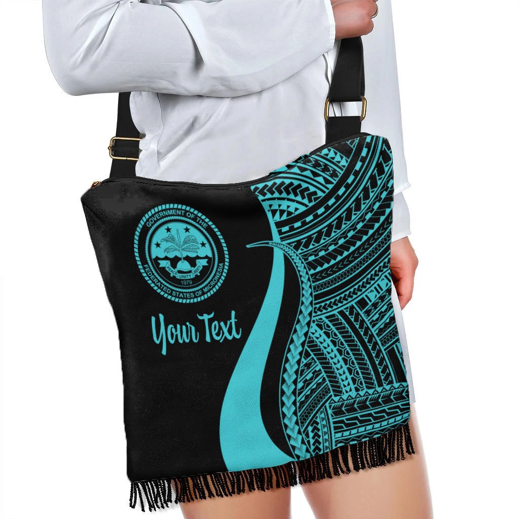 Federated States of Micronesia Custom Personalised Boho Handbag - Turquoise Polynesian Tentacle Tribal Pattern - Polynesian Pride