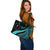 Chuuk Large Leather Tote Bag - Turquoise Polynesian Tentacle Tribal Pattern - Polynesian Pride