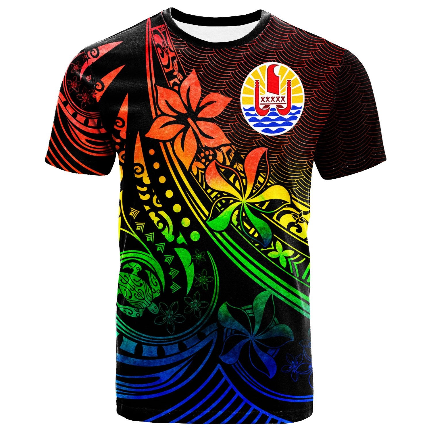 Tahiti T Shirt The Flow of The Ocean Rainbow Color Unisex Rainbow - Polynesian Pride