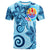 Tahiti T Shirt Tribal Plumeria Pattern Unisex Blue - Polynesian Pride