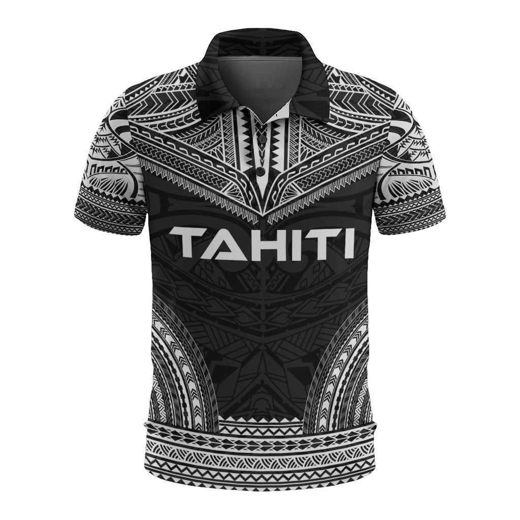 Tahiti Polo Shirt Tahitian Flag Polynesian Chief Tattoo Black Version Unisex Black - Polynesian Pride