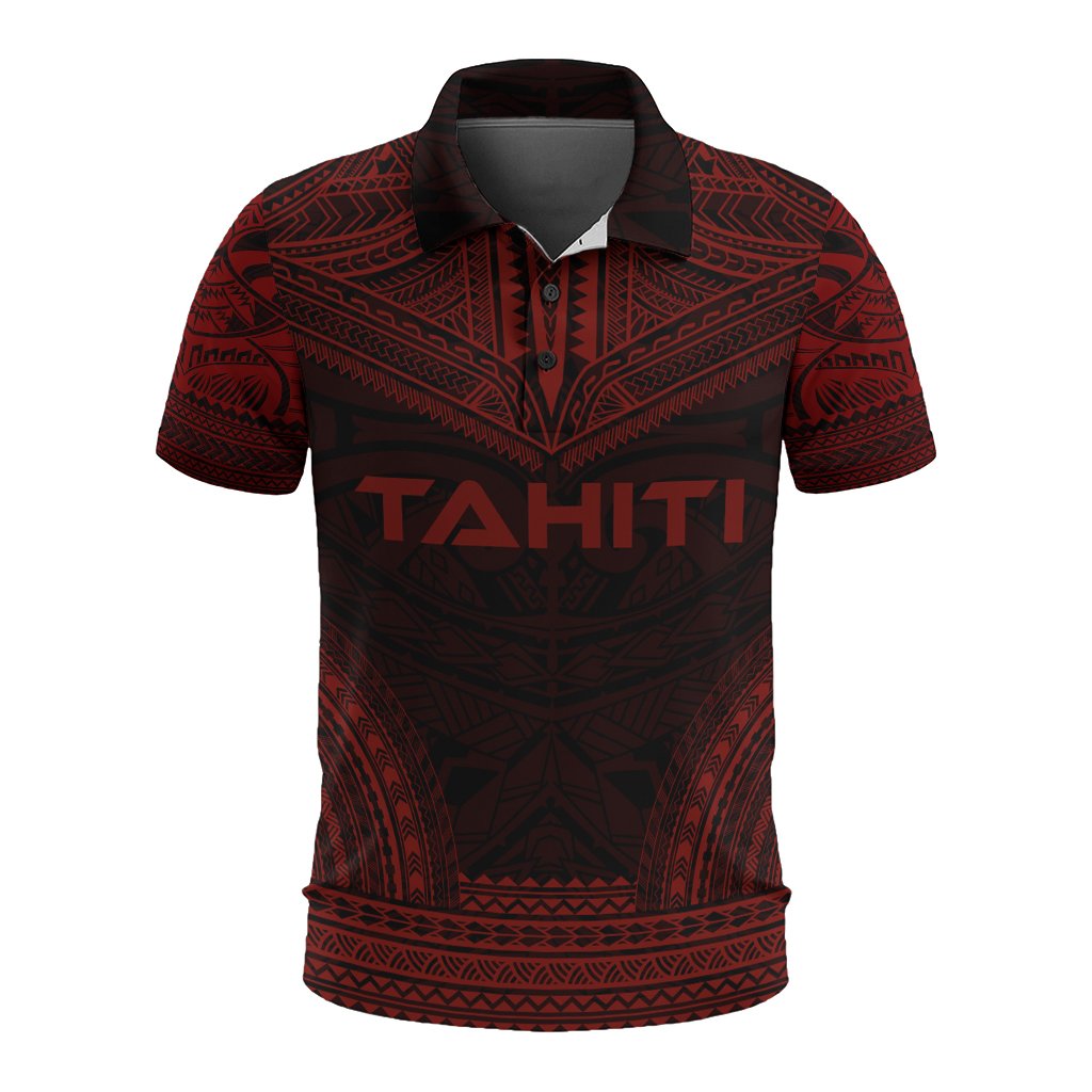Tahiti Polo Shirt Tahitian Flag Polynesian Chief Tattoo Red Version Unisex Red - Polynesian Pride