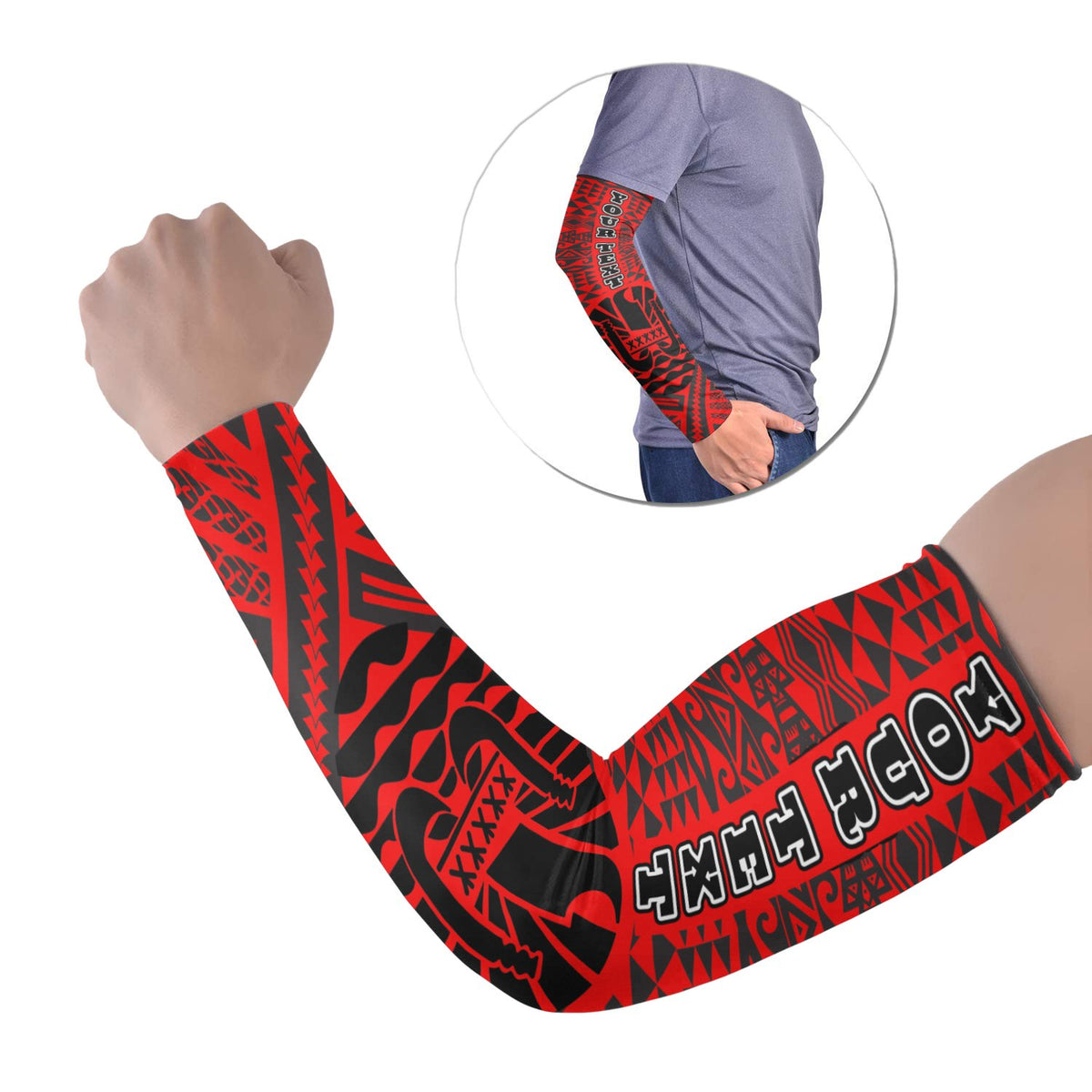 Tahiti Custom Personalised Arm Sleeve - Polynesian Style (Set of Two) Set of 2 Red - Polynesian Pride