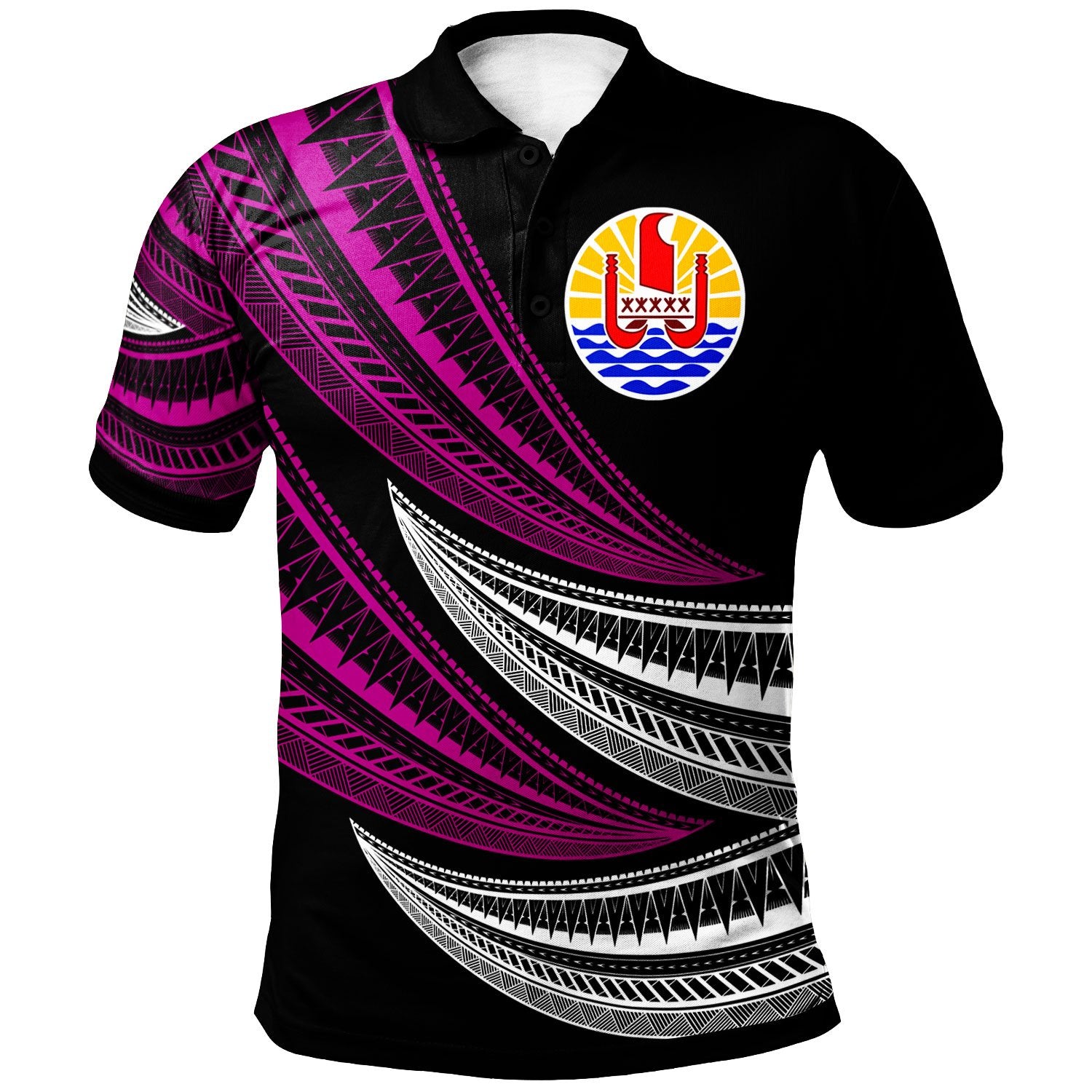 Tahiti Custom Polo Shirt Wave Pattern Alternating Purple Color Unisex Purple - Polynesian Pride