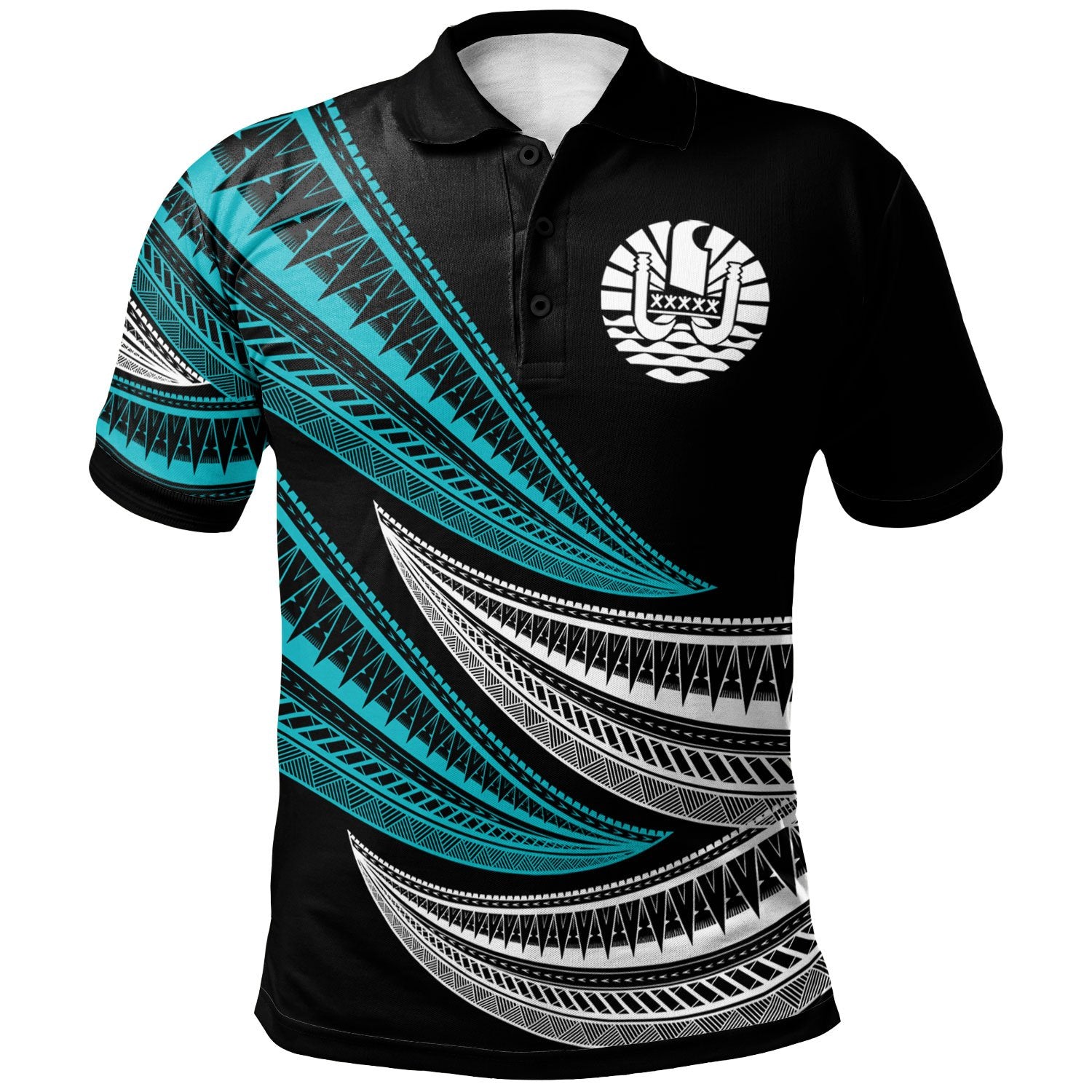Tahiti Custom Polo Shirt Wave Pattern Alternating Blue Color Unisex Blue - Polynesian Pride