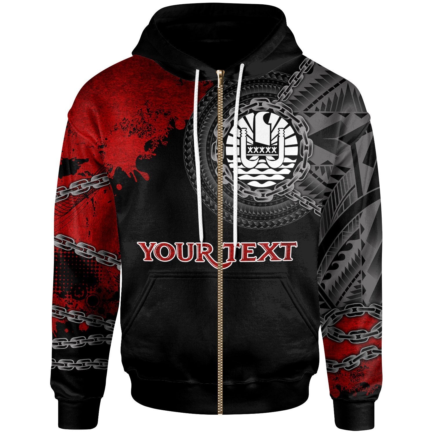 Tahiti Polynesian Custom Zip up Hoodie Polynesian Chain Style Unisex Black - Polynesian Pride