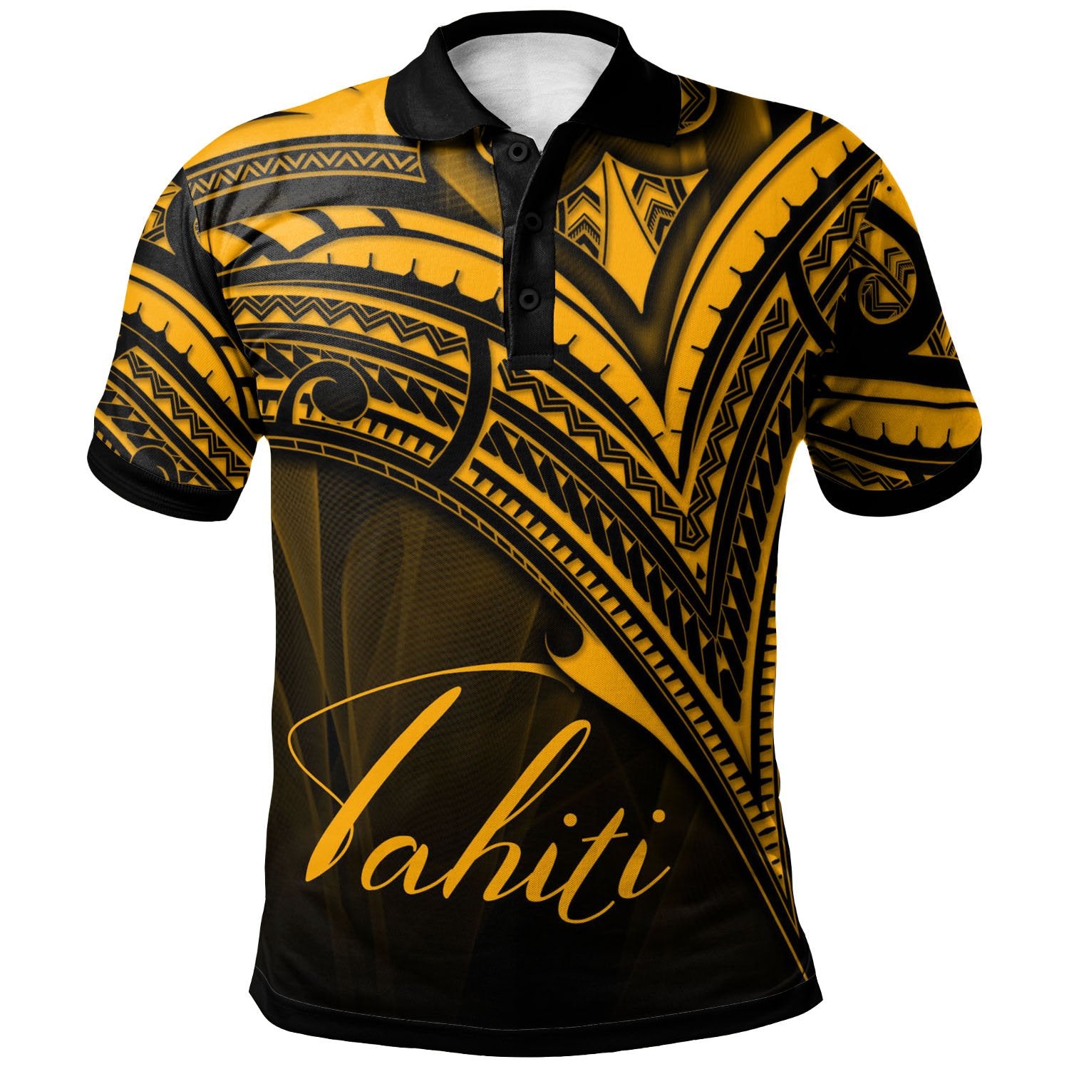 Tahiti Polo Shirt Gold Color Cross Style Unisex Black - Polynesian Pride
