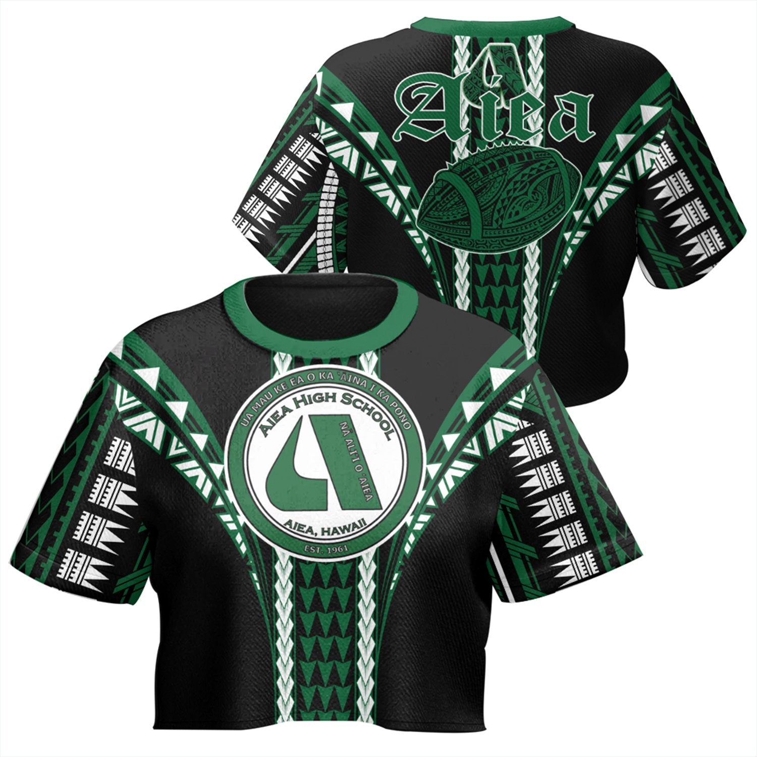 Hawaii - Aiea High Football Jersey Crop Top T-shirt - AH Crop T-shirt Green - Polynesian Pride